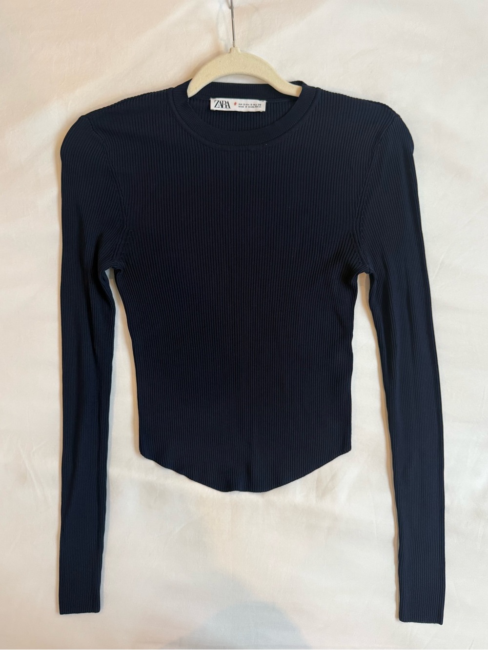 Zara Navy Blue Ribbed Long-Sleeve Top